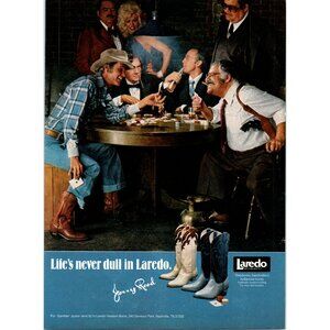 1981 Laredo Western Cowboy Boots Jerry Reed Poker Game Vintage Print Ad Wall Art